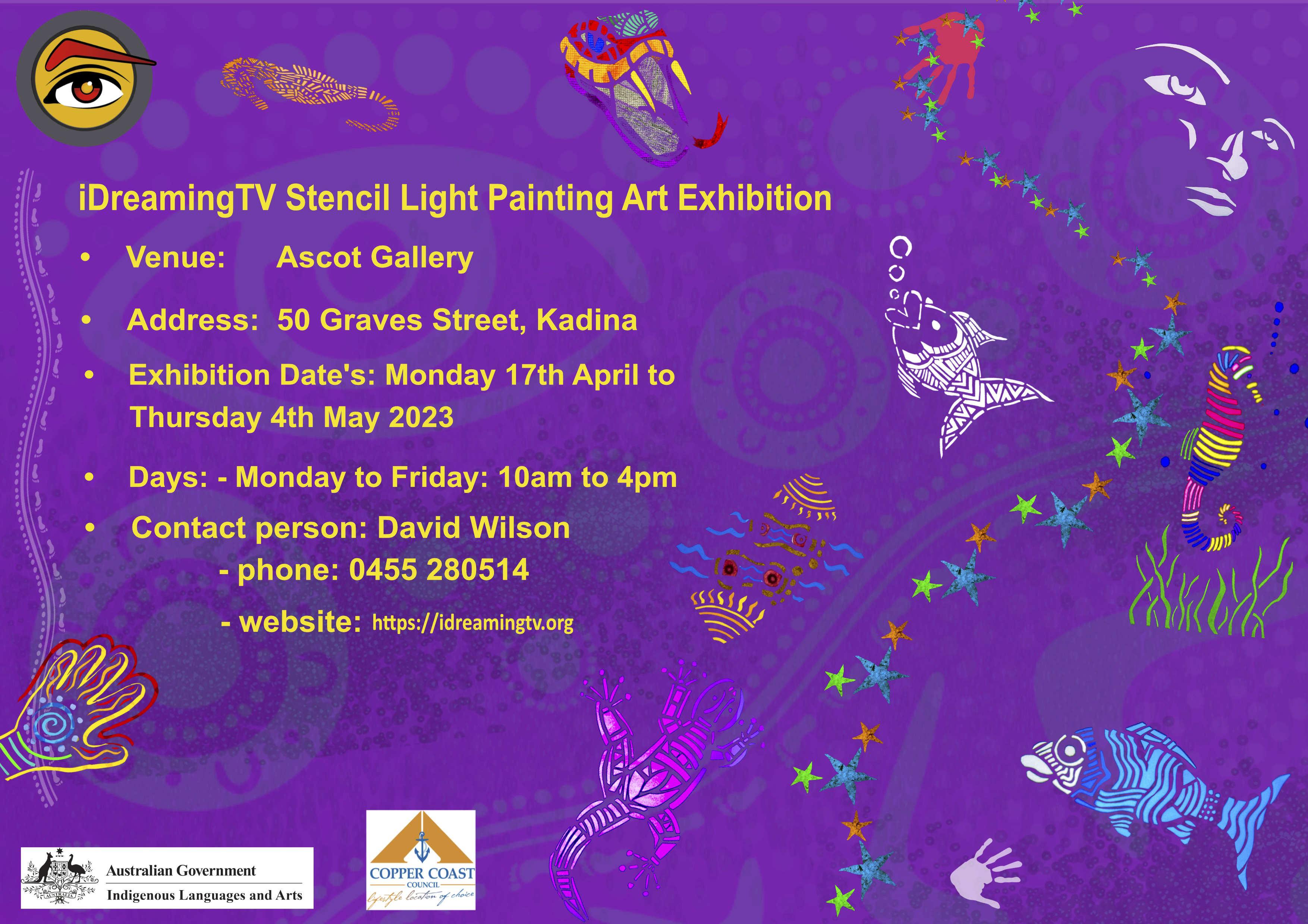 Stencil Light Painting Art Exhibition, Ascot Gallery 50 Graves Street Kadina, Yorke Peninsula